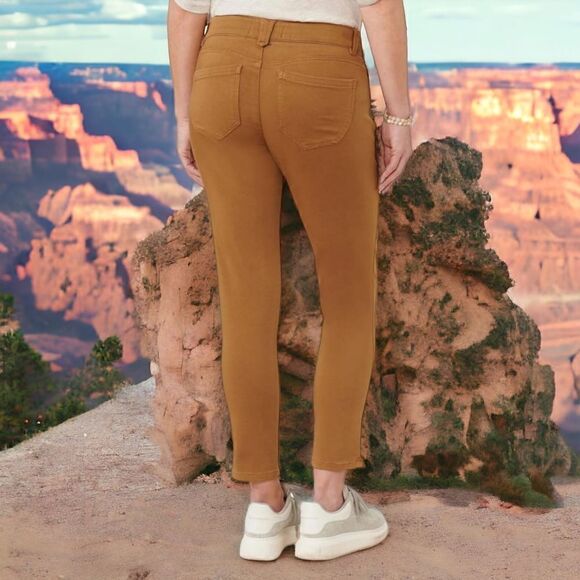 Democracy AB Solution Jeans 6 Tan Skinny Stretch Straight Ankle Length Raw Hem. - Picture 13 of 16